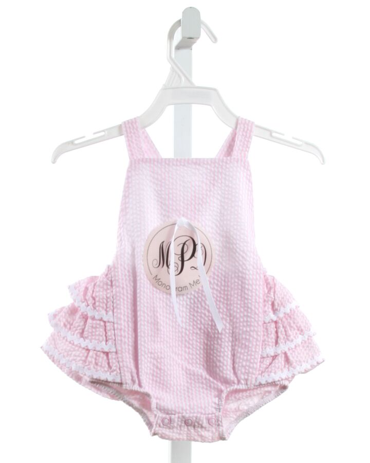 MUD PIE  LT PINK SEERSUCKER STRIPED  1-PIECE SWIMSUIT WITH RUFFLE