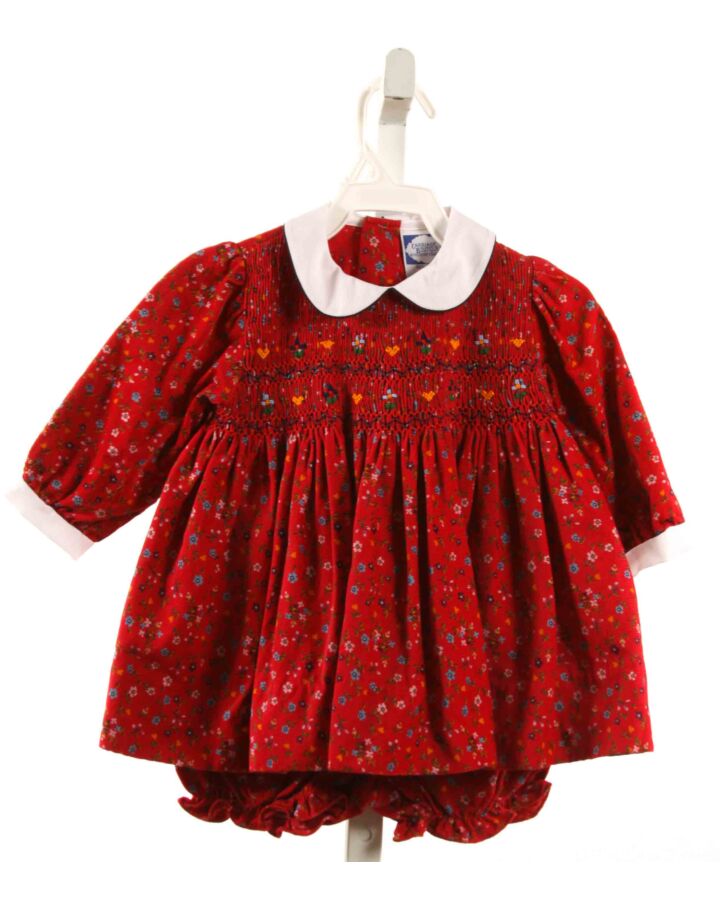 CARRIAGE BOUTIQUE  RED CORDUROY FLORAL SMOCKED DRESS