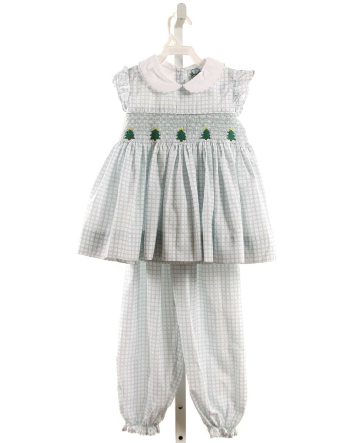 SOUTHERN TATERS  LT BLUE  WINDOWPANE SMOCKED 2-PIECE OUTFIT