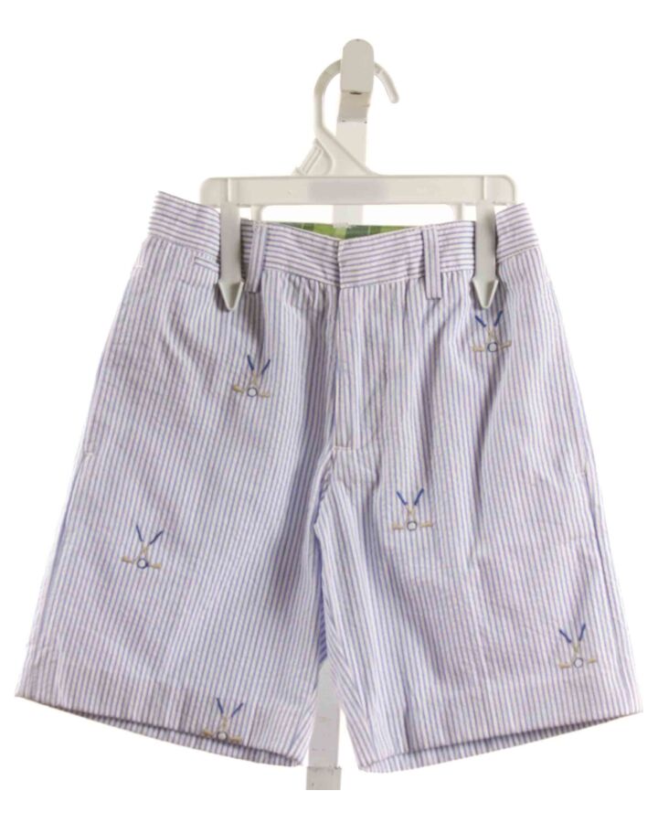 FLORENCE EISEMAN  LT BLUE SEERSUCKER STRIPED EMBROIDERED SHORTS