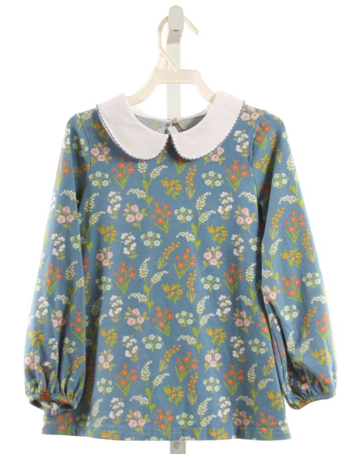 SERENDIPITY  BLUE  FLORAL  KNIT LS SHIRT WITH PICOT STITCHING