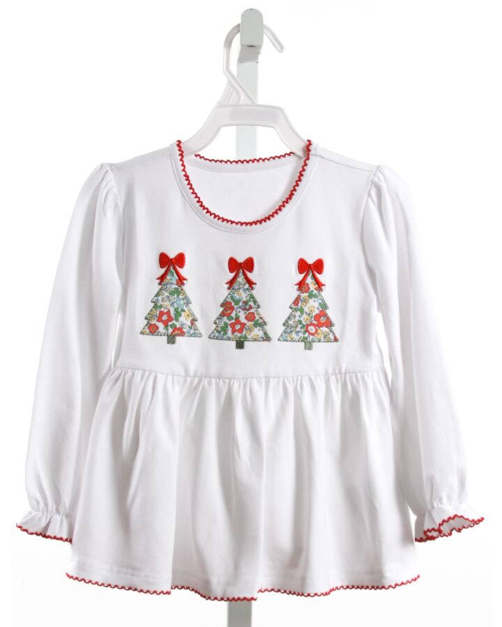 SERENDIPITY  WHITE   APPLIQUED KNIT LS SHIRT WITH PICOT STITCHING