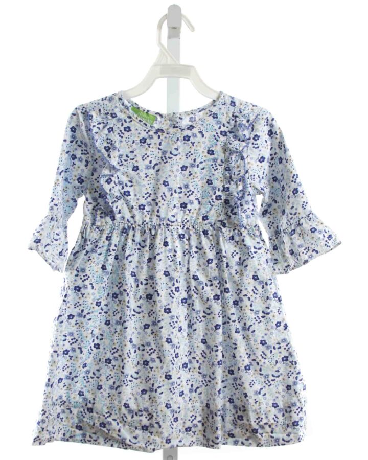 CLASSIC WHIMSY  BLUE  FLORAL  DRESS WITH RUFFLE