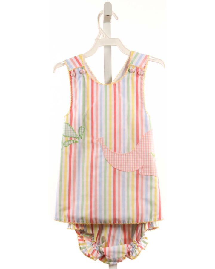 SHRIMP & GRITS  MULTI-COLOR  STRIPED APPLIQUED 2-PIECE OUTFIT WITH PICOT STITCHING