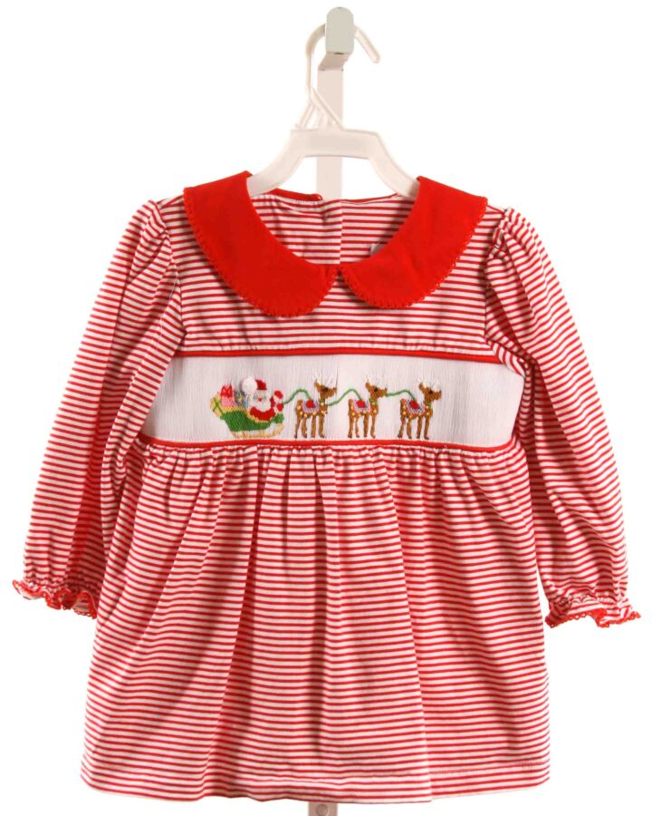 STITCHY FISH  RED  STRIPED SMOCKED KNIT LS SHIRT WITH PICOT STITCHING