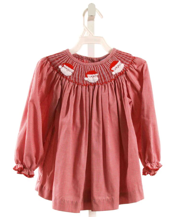 CLASSIC WHIMSY  RED  GINGHAM SMOCKED SHIRT-LS WITH PICOT STITCHING