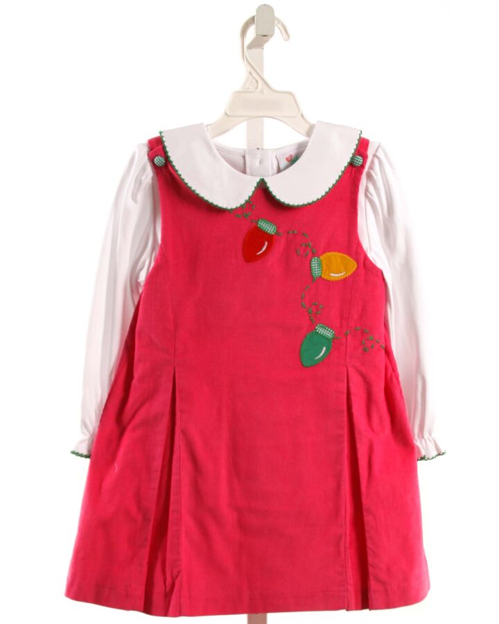 SHRIMP & GRITS  HOT PINK CORDUROY  APPLIQUED DRESS WITH PICOT STITCHING