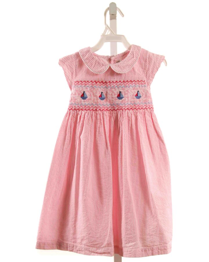 JOJO MAMAN BEBE  PINK SEERSUCKER STRIPED SMOCKED DRESS