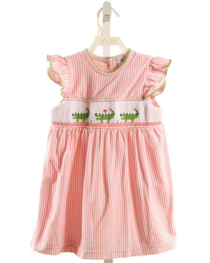SHRIMP & GRITS  LT PINK  STRIPED SMOCKED KNIT DRESS WITH PICOT STITCHING