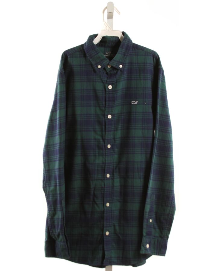 VINEYARD VINES  FOREST GREEN FLANNEL PLAID  DRESS SHIRT