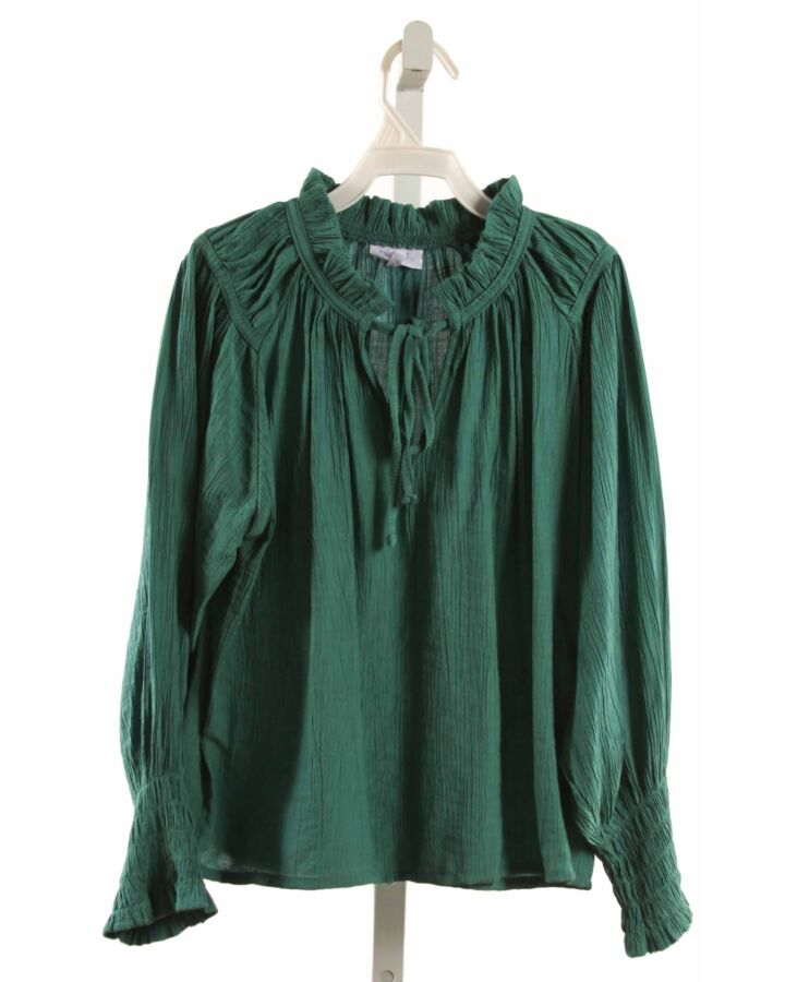 PLEAT.  GREEN   SMOCKED DRESS SHIRT