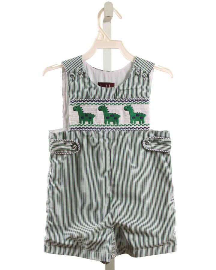 LIL CACTUS  GREEN  STRIPED SMOCKED SHORTALL