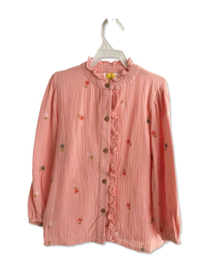 MINI BODEN  PINK  FLORAL EMBROIDERED DRESS SHIRT WITH RUFFLE