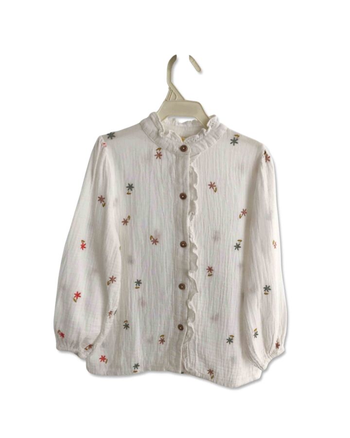 MINI BODEN  WHITE  FLORAL EMBROIDERED DRESS SHIRT WITH RUFFLE