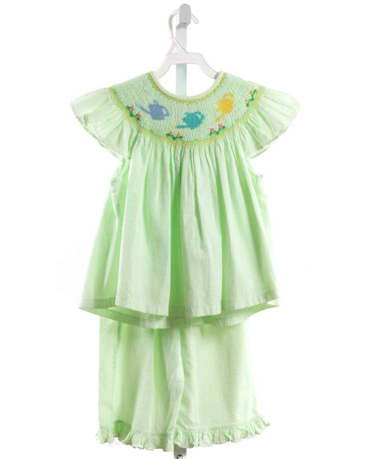 ROSALINA  LIME GREEN SEERSUCKER STRIPED SMOCKED 2-PIECE OUTFIT