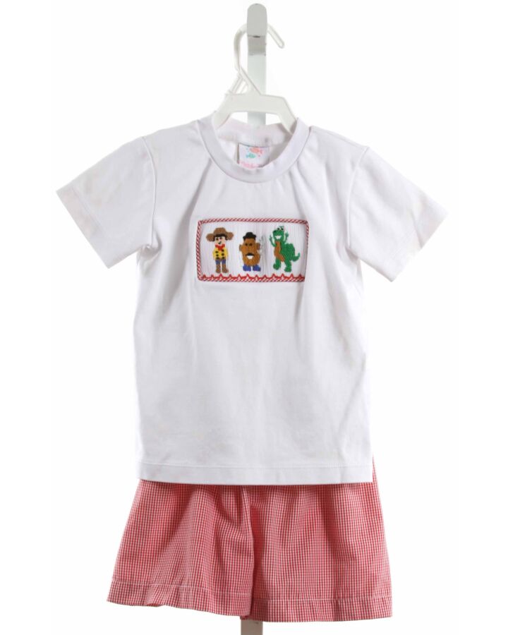 STITCHY FISH  RED  GINGHAM SMOCKED 2-PIECE OUTFIT
