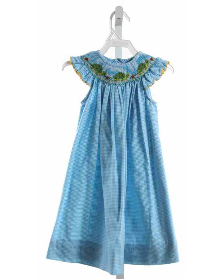 SILLY GOOSE  AQUA  GINGHAM SMOCKED DRESS