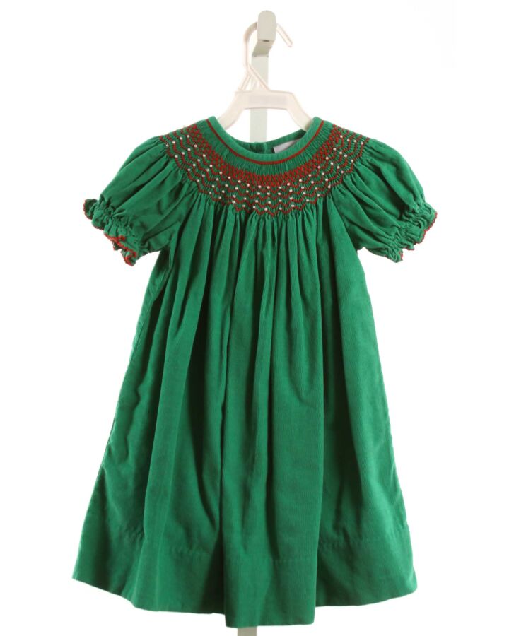 DELANEY  GREEN CORDUROY  SMOCKED DRESS WITH PICOT STITCHING