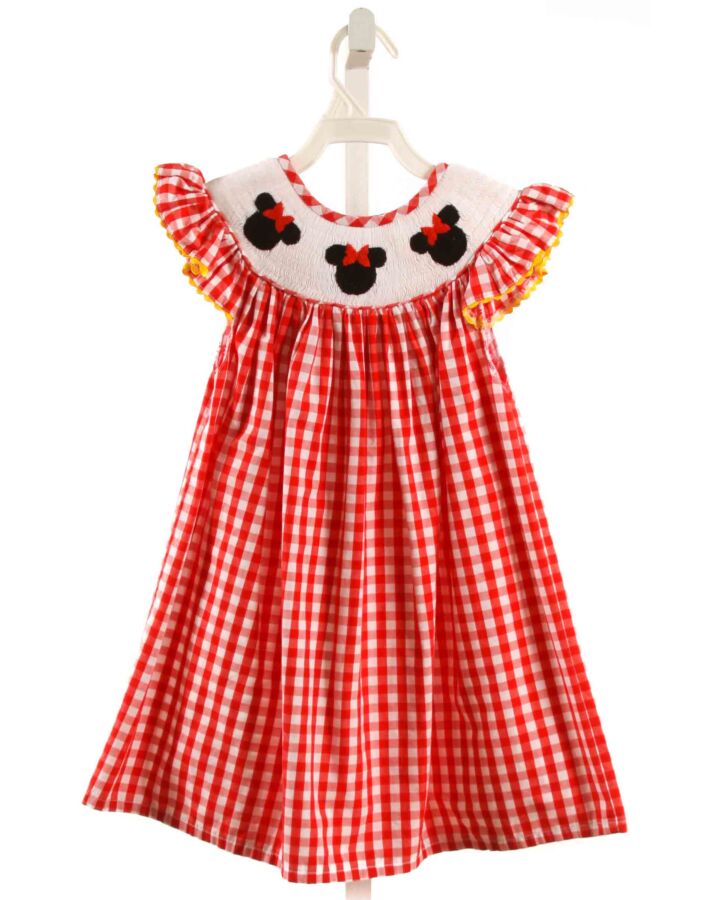BIRMINGHAM BUBBLES  RED  GINGHAM SMOCKED DRESS WITH RIC RAC