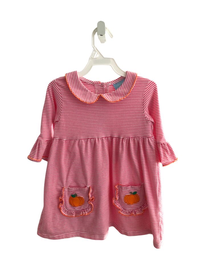 CLASSIC WHIMSY  PINK  STRIPED  KNIT DRESS WITH PICOT STITCHING