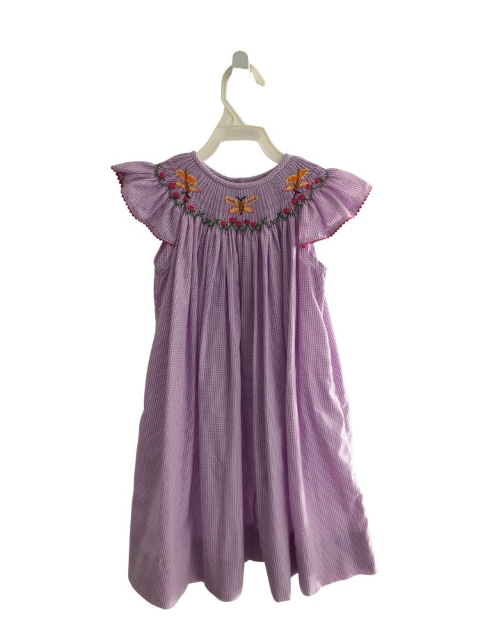 ALENNYS  PURPLE  GINGHAM SMOCKED DRESS WITH RIC RAC