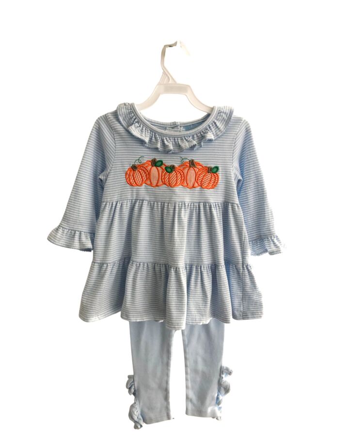 CLASSIC WHIMSY  BLUE  STRIPED  2-PIECE OUTFIT WITH PICOT STITCHING