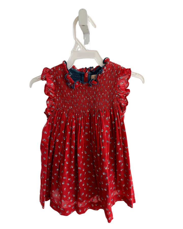 PINK CHICKEN  RED  FLORAL SMOCKED DRESS