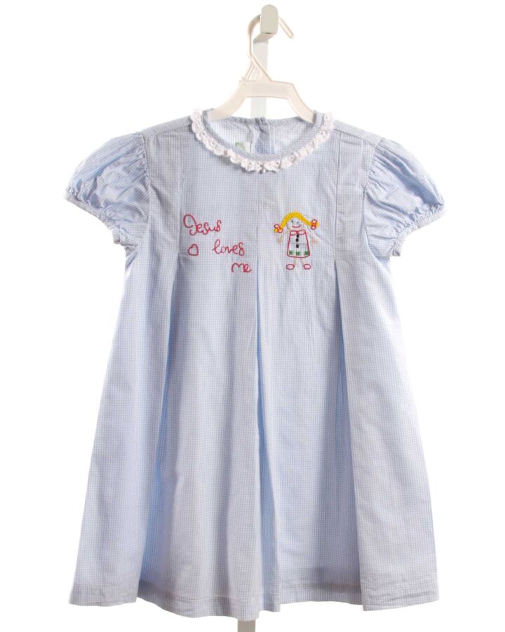 GRACE & JAMES  LT BLUE  GINGHAM EMBROIDERED DRESS
