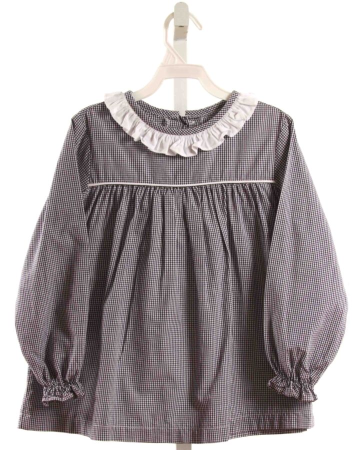 MARY & GRACE  NAVY  GINGHAM  SHIRT-LS WITH RUFFLE