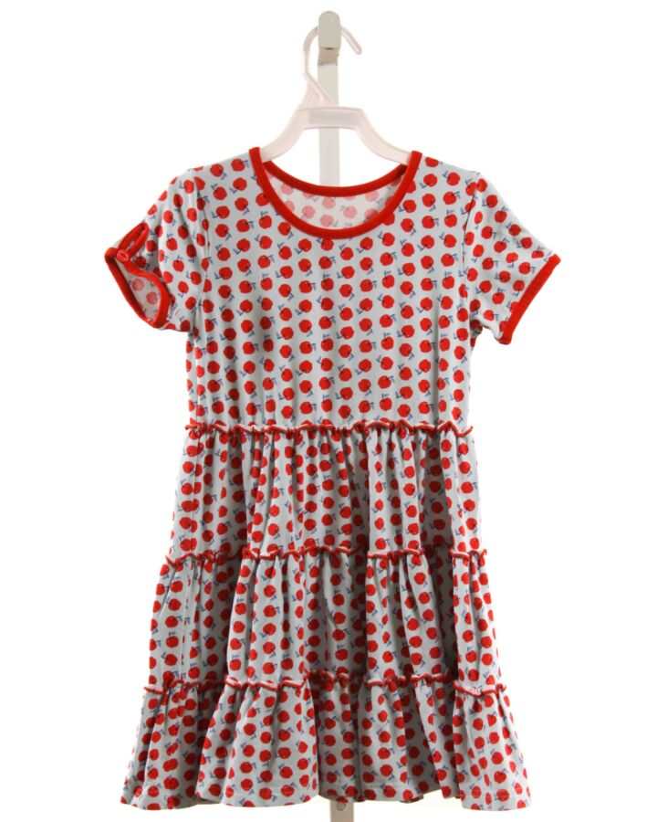 SERENDIPITY  RED   PRINTED DESIGN KNIT DRESS WITH RUFFLE