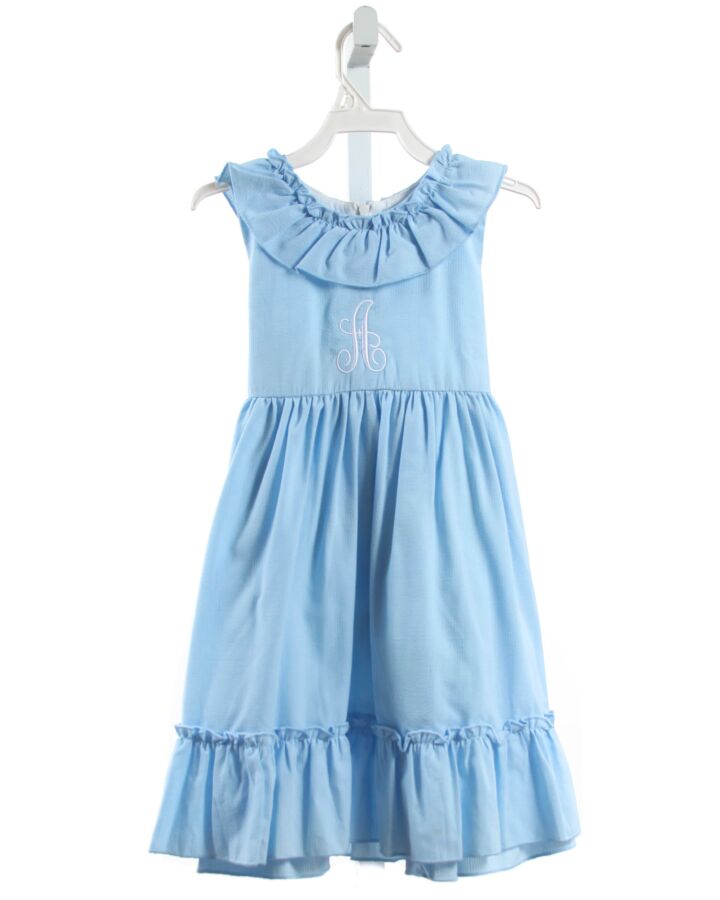 CLASSIC WHIMSY  LT BLUE   EMBROIDERED DRESS WITH RUFFLE