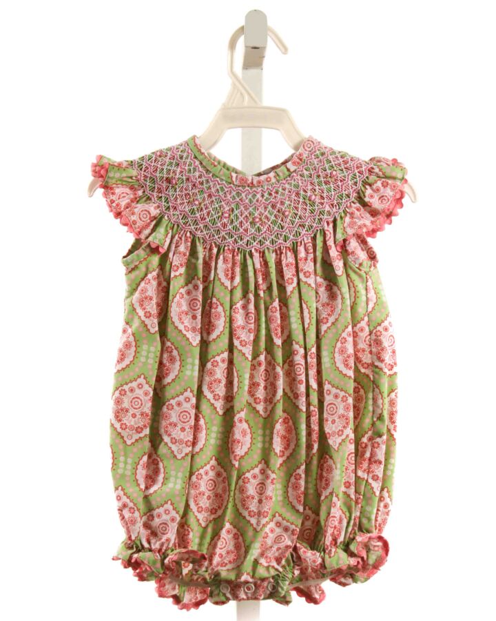 STELLYBELLY  GREEN  FLORAL SMOCKED BUBBLE WITH RIC RAC