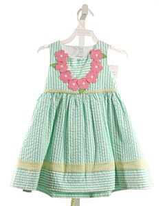 FLORENCE EISEMAN  MINT SEERSUCKER STRIPED APPLIQUED DRESS