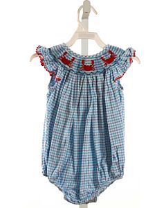 SOUTHERN SUNSHINE KIDS  AQUA  PLAID SMOCKED BUBBLE WITH RIC RAC