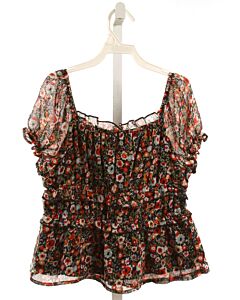 MI AMI  BLACK  FLORAL SMOCKED DRESS SHIRT