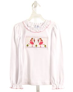 VIVE LA FETE  WHITE   SMOCKED KNIT LS SHIRT WITH PICOT STITCHING