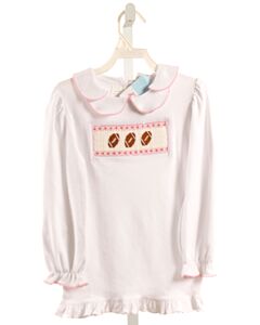 VIVE LA FETE  WHITE   SMOCKED KNIT LS SHIRT WITH PICOT STITCHING