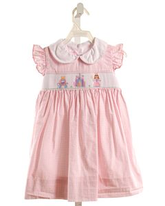 PETIT BEBE  LT PINK  GINGHAM SMOCKED DRESS WITH PICOT STITCHING