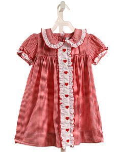 NOLA SMOCKED  RED  GINGHAM EMBROIDERED DRESS WITH RUFFLE