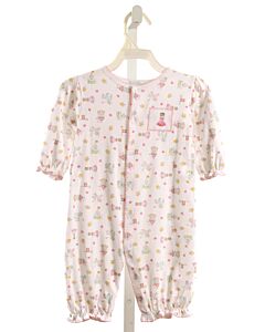 BABY THREADS  PINK  PRINT  KNIT ROMPER WITH PICOT STITCHING