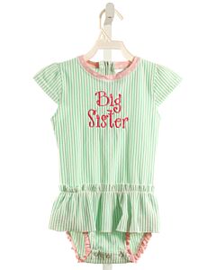 RUFFLE BUTTS  MINT SEERSUCKER STRIPED EMBROIDERED 1-PIECE SWIMSUIT