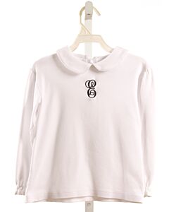 LITTLE ENGLISH  WHITE   EMBROIDERED KNIT LS SHIRT WITH PICOT STITCHING