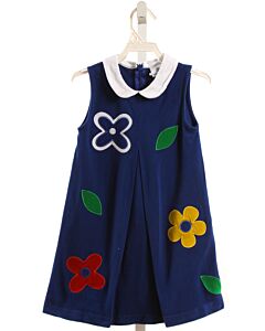 FLORENCE EISEMAN  BLUE PIQUE FLORAL APPLIQUED KNIT DRESS