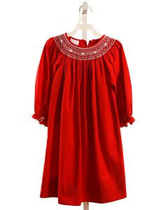 PETIT BEBE  RED   SMOCKED DRESS WITH PICOT STITCHING