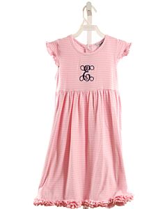JUST BLANKS  PINK  STRIPED EMBROIDERED KNIT DRESS WITH RUFFLE