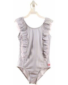 RUFFLE BUTTS  LT BLUE SEERSUCKER STRIPED  1-PIECE SWIMSUIT