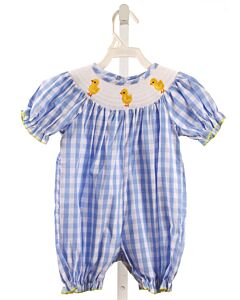 NO TAG  BLUE  GINGHAM SMOCKED ROMPER
