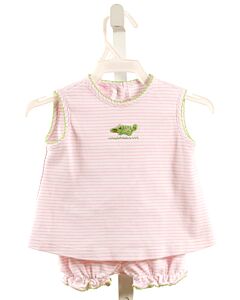 PETIT BEBE  LT PINK  STRIPED EMBROIDERED 2-PIECE OUTFIT WITH PICOT STITCHING