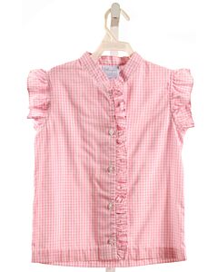 LITTLE ENGLISH  PINK  GINGHAM  SLEEVELESS SHIRT WITH RUFFLE