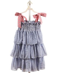 CECIL & LOU  BLUE SEERSUCKER STRIPED SMOCKED DRESS